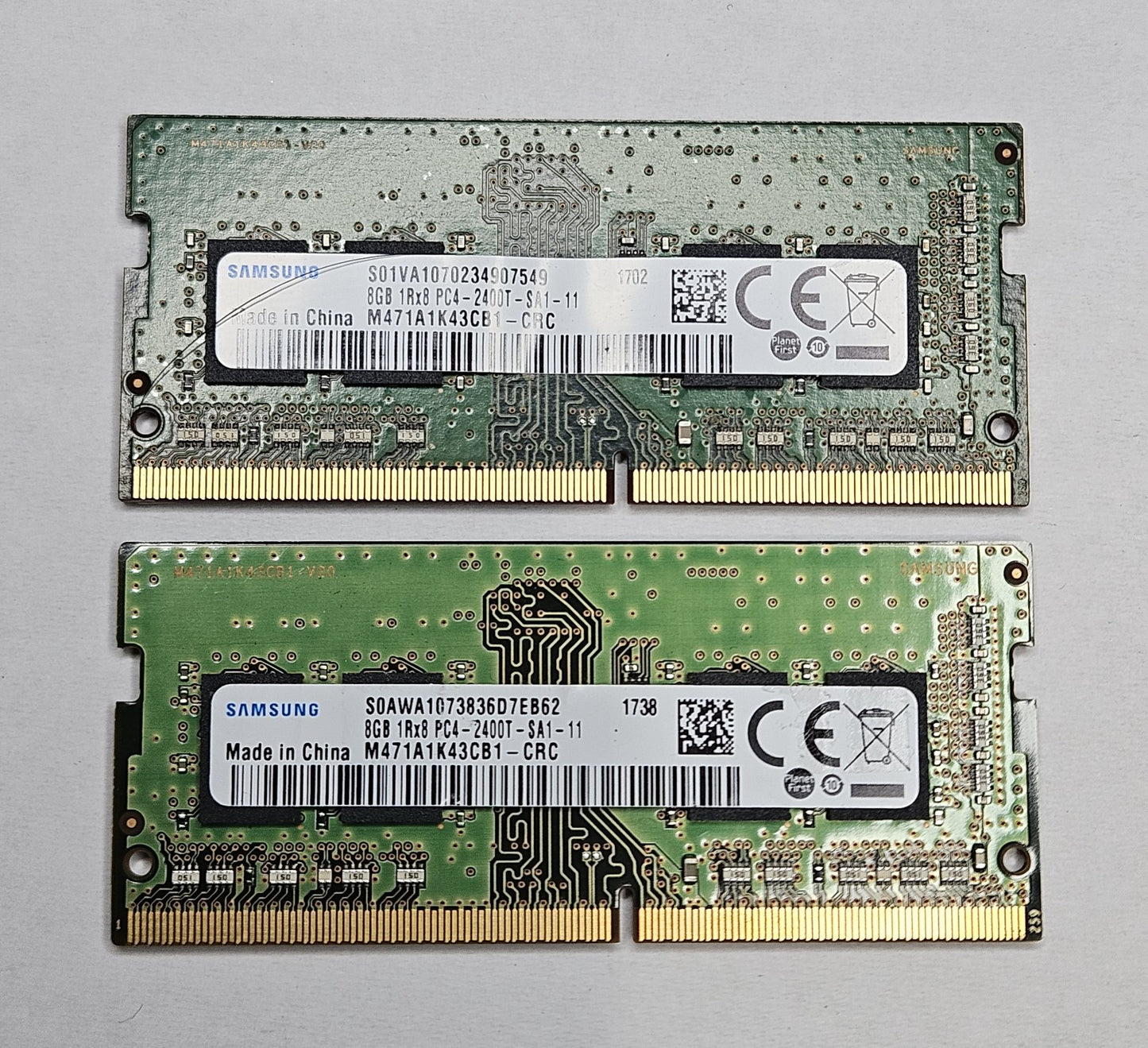 LOT OF 2 Samsung 8GB PC4-19200 DDR4-2400MHz SoDimm Laptop RAM M471A1K43CB1-CRC0