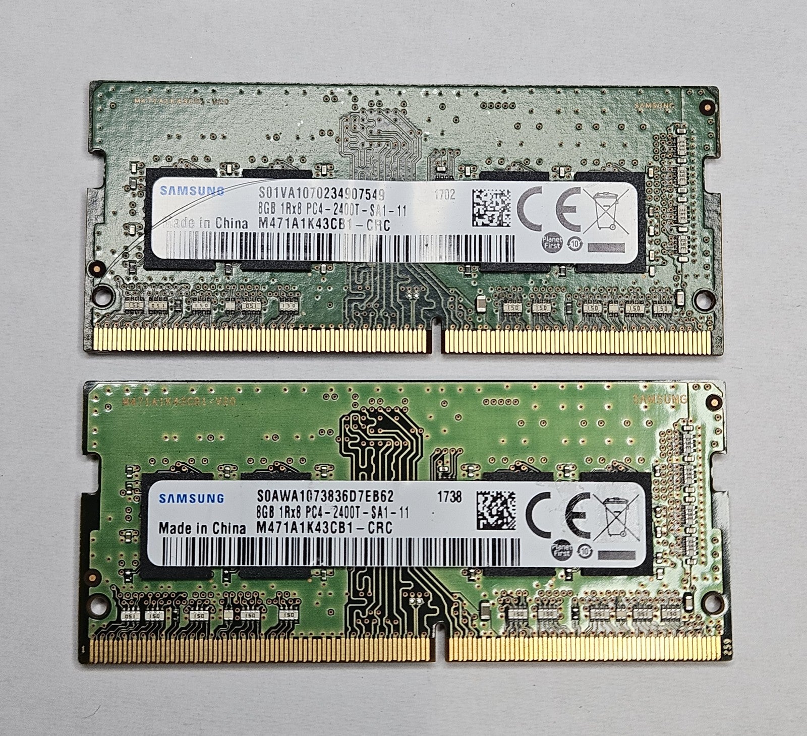 LOT OF 2 Samsung 8GB PC4-19200 DDR4-2400MHz SoDimm Laptop RAM M471A1K43CB1-CRC0