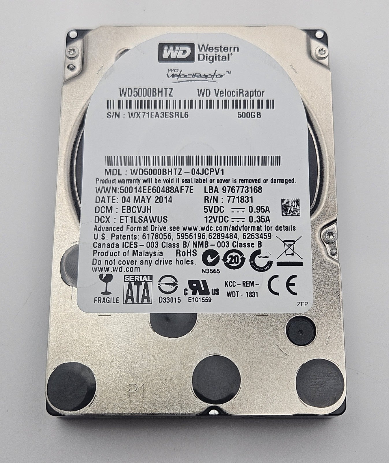 Western Digital VelociRaptor 500GB 10k RPM SATA 6Gbps 2.5" Hard Drive WD5000BHTZ1