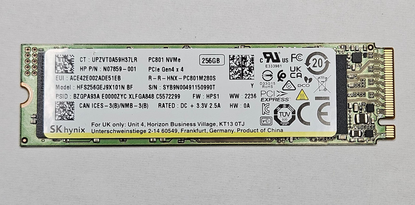 Hynix PC801 256GB PCIe 4.0 x4 NVMe M.2 2280 SSD HFS256GEJ9X101N0
