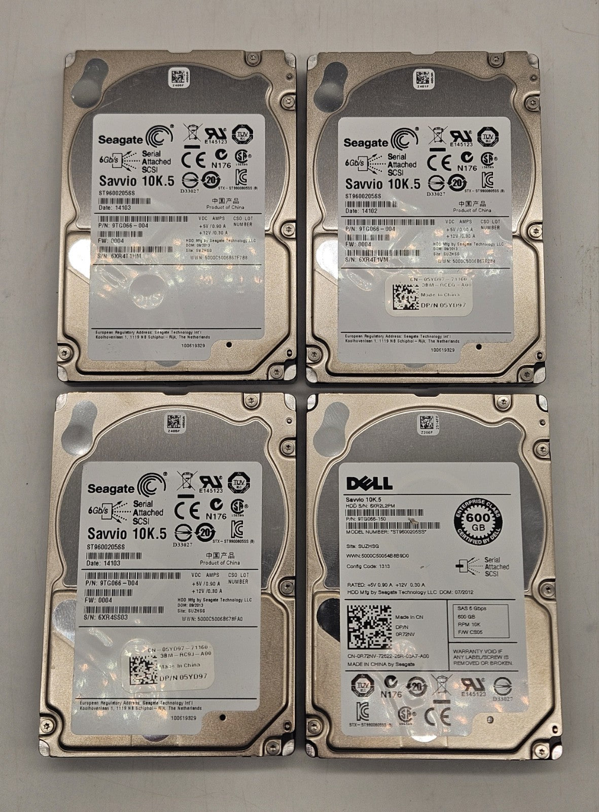 LOT OF 4 Seagate Savvio 600GB 10k RPM SAS 6Gbps 64MB 2.5" Hard Drive ST9600205SS0