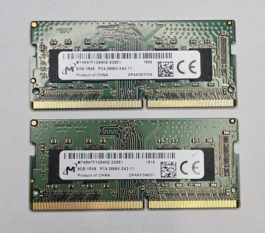 LOT OF 2 Micron 8GB PC4-21300 DDR4-2666MHz SoDimm Laptop RAM MTA8ATF1G64HZ-2G6E10