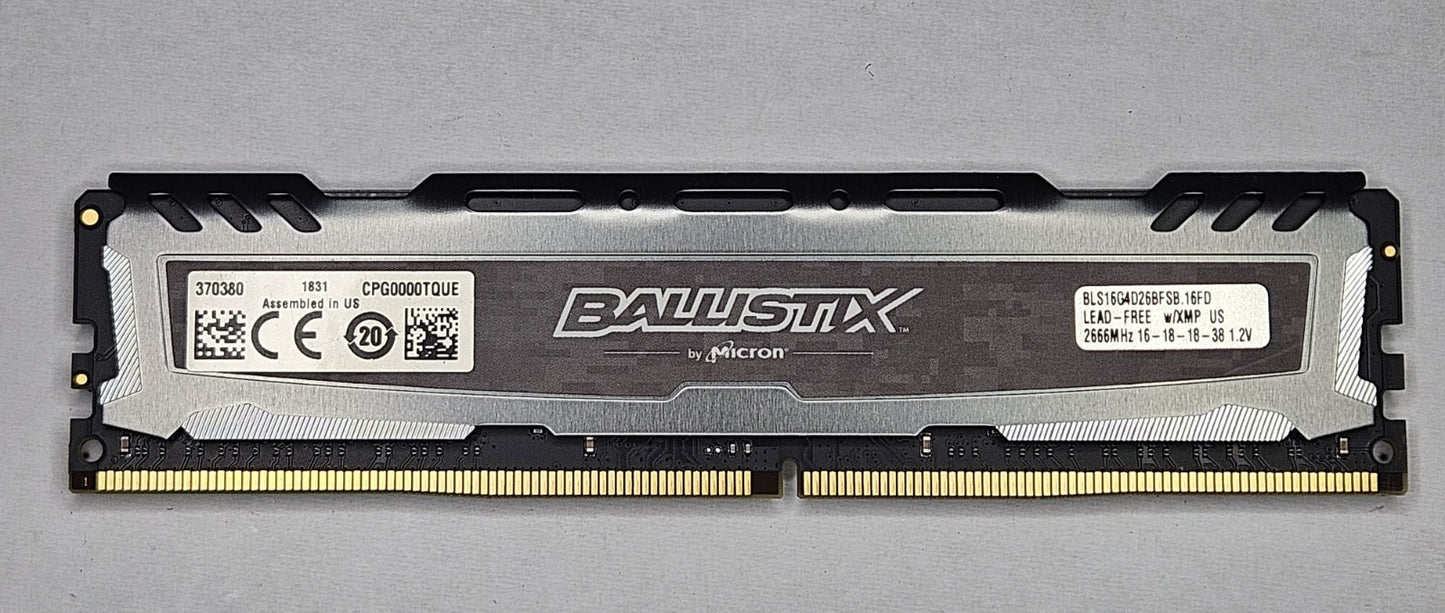 LOT OF 2 Ballistix 16GB PC4-21300 DDR4-2666MHz Desktop RAM BLS16G4D26BFSB.16FD1