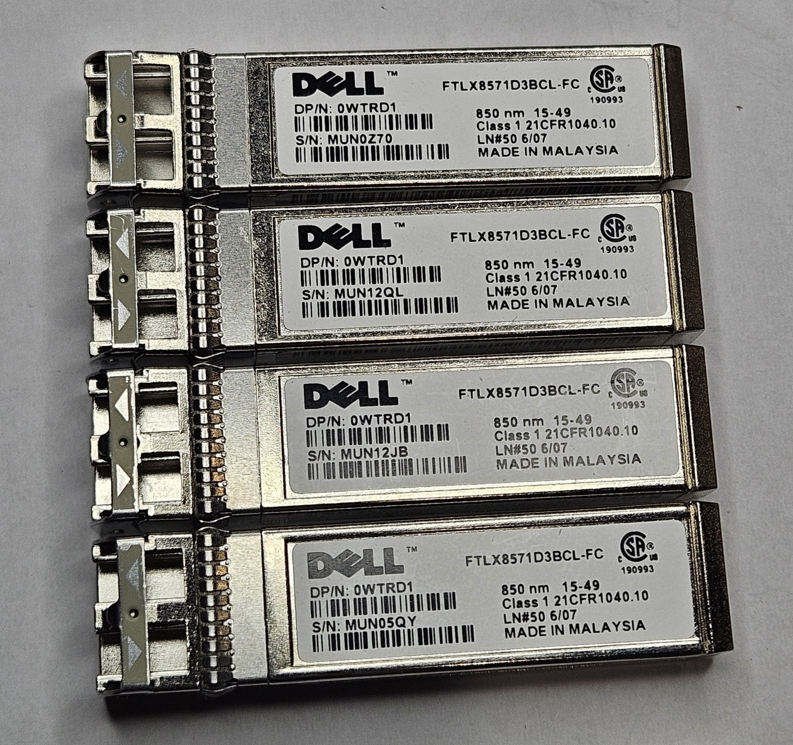 LOT OF 4 Dell 10GBase-SR MMF 850nm LC Connector SFP+ Transceiver WTRD10