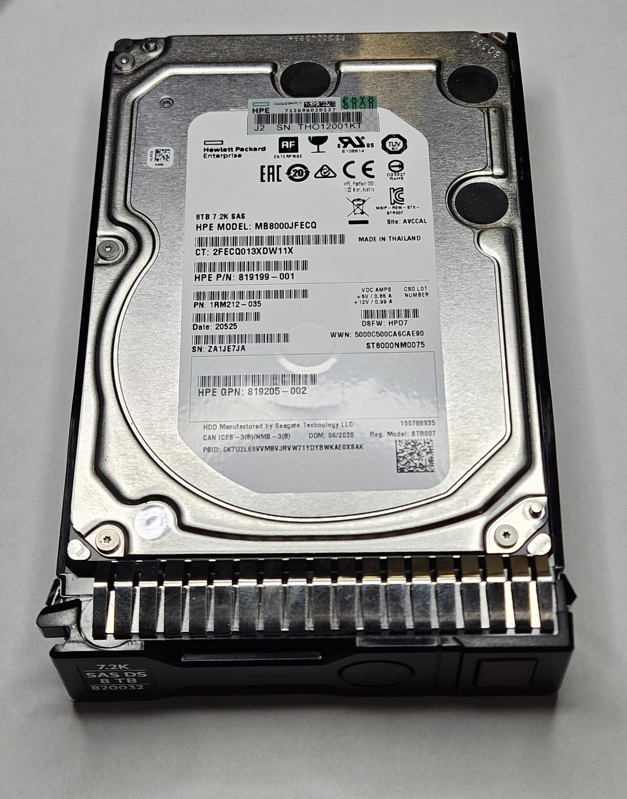 HP 8TB 7200RPM SAS 12Gbps Midline Hot Swap (512e) 3.5" Hard Drive 820032-0011