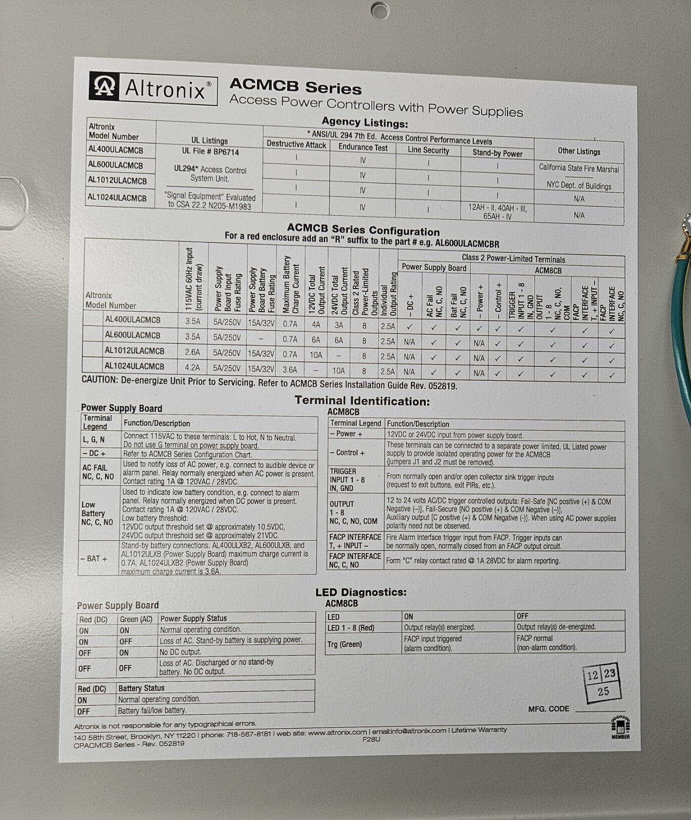 Altronix Access Power Controller w/ PSU/Charger BC400 Enclosure AL600ULACMCB4