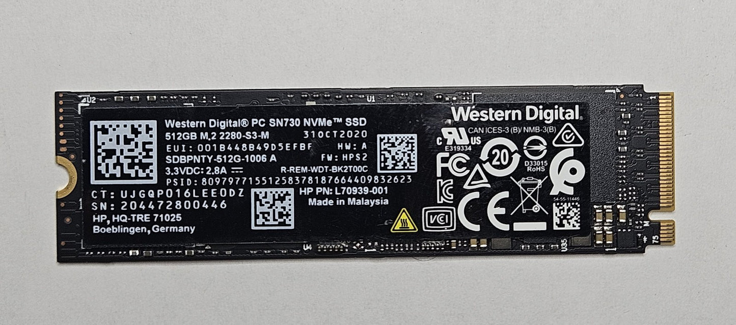 Western Digital SN730 512GB TLC PCIe-3 x4 NVMe M.2 2280 SSD SDBPNTY-512G0