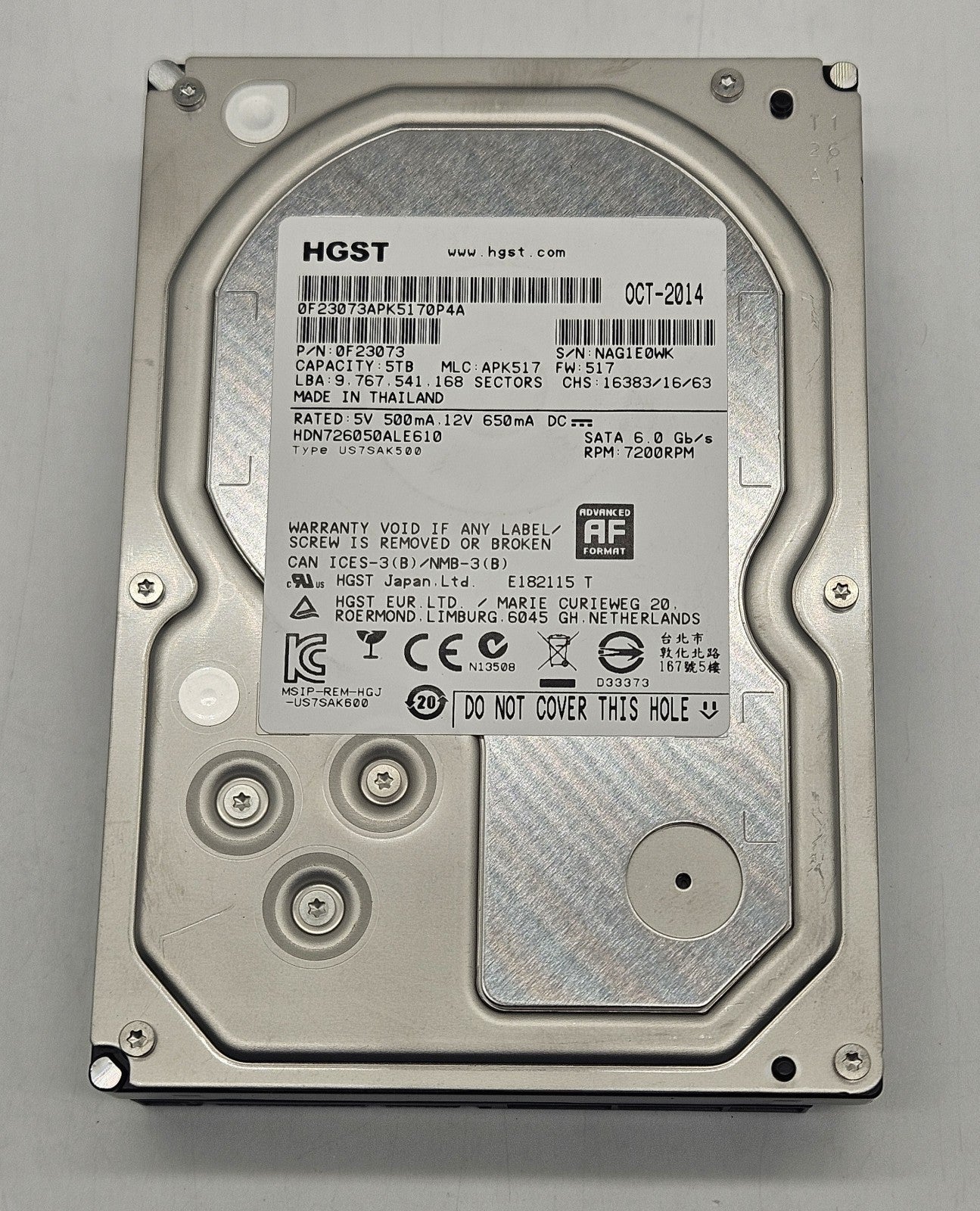 Hitachi Deskstar NAS 5TB 7200RPM SATA 6Gbps 3.5" Hard Drive HDN726050ALE6101