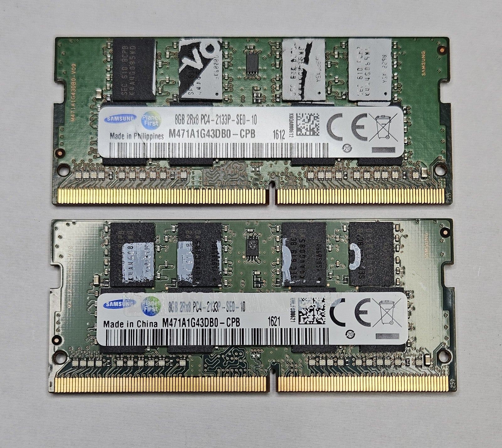 LOT OF 2 Samsung 8GB PC4-17000 DDR4-2133MHz SoDimm Laptop RAM M471A1G43DB0-CPB0