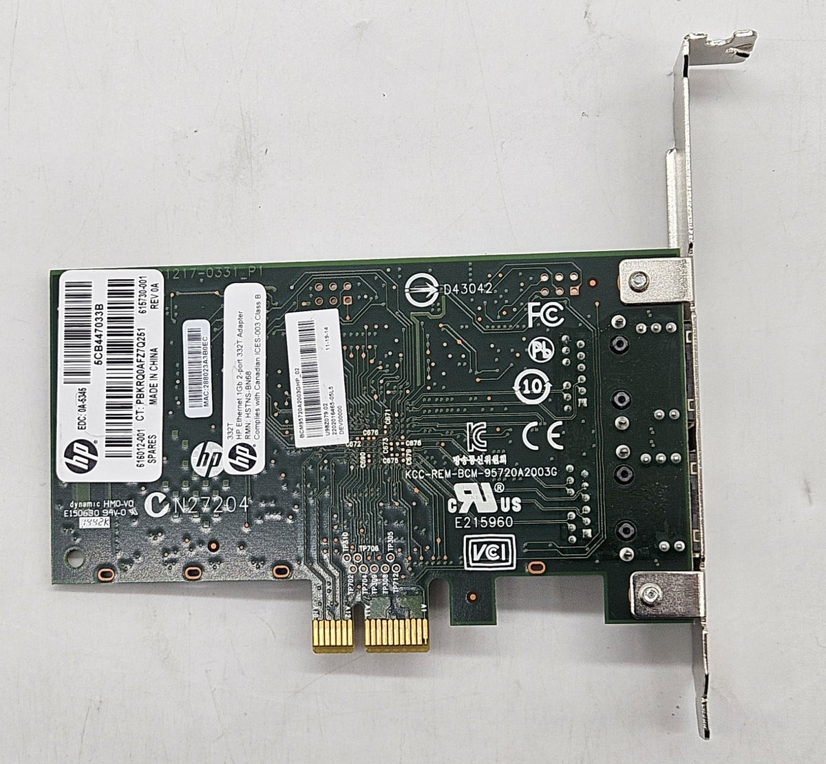 LOT OF 2 HP Broadcom 332T 2-Port GbE (High Profile) Network Adapter 616012-0014