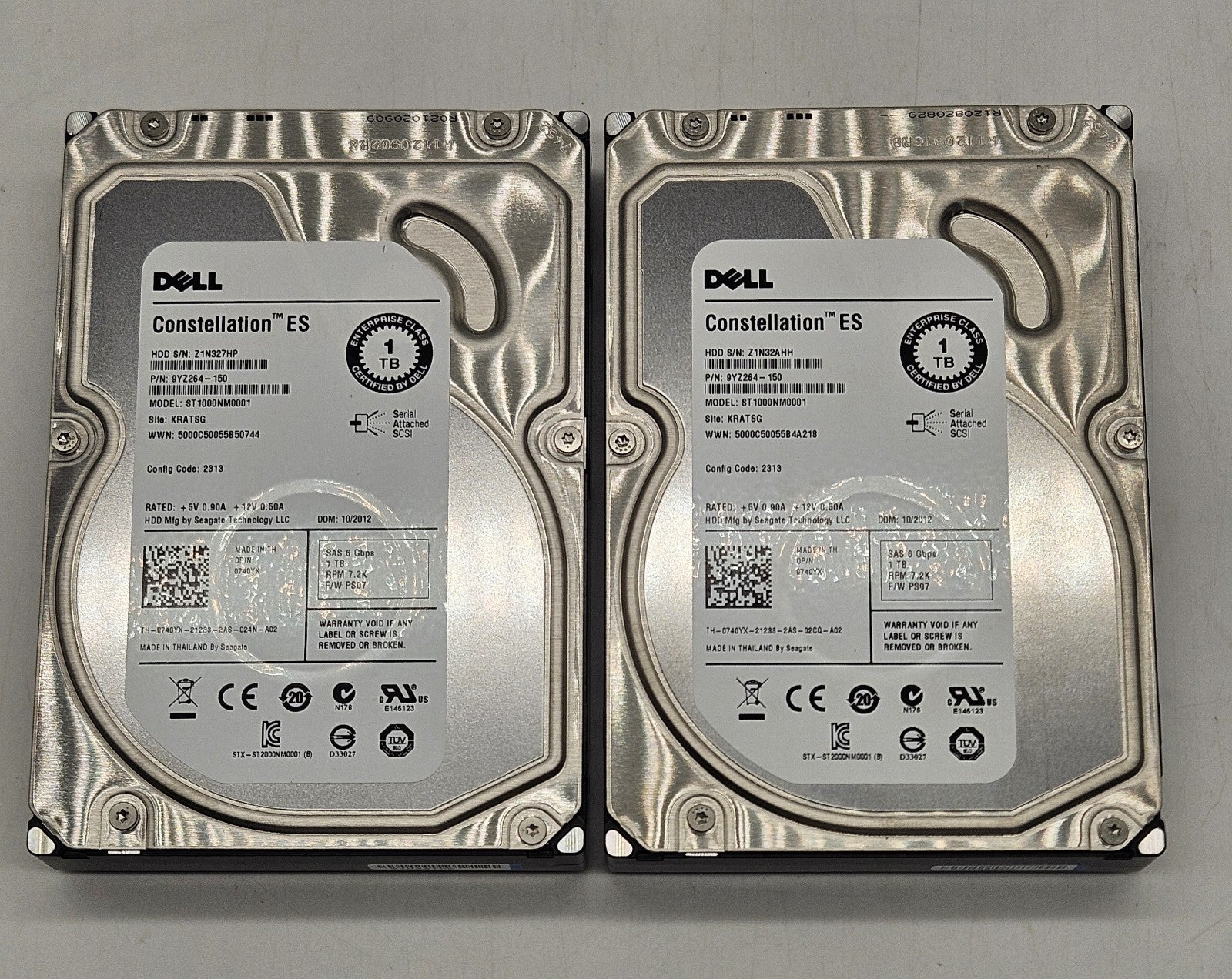LOT OF 2 Seagate Constellation 1TB 7200RPM SAS 6Gb 3.5" Hard Drive ST1000NM00010