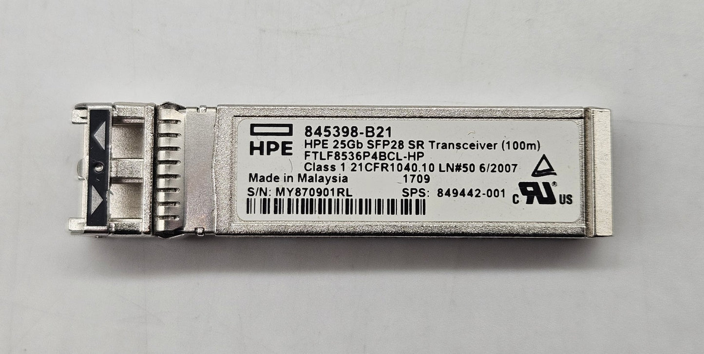 HP 845398-B21 25GBase-SR MMF 100m 850nm Duplex LC SFP28 Transceiver 849442-0011