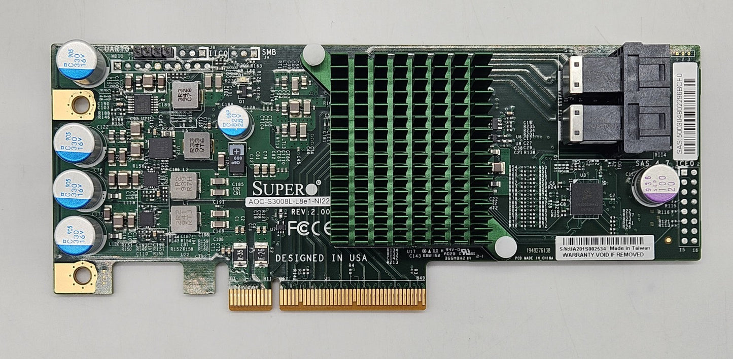 Supermicro 8-Port 12Gb/s SAS PCIe x8 HBA No Bracket AOC-S3008L-L8E1-NI221