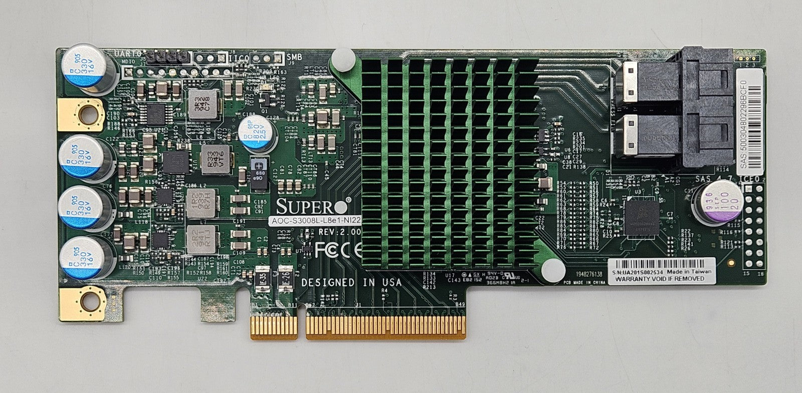 Supermicro 8-Port 12Gb/s SAS PCIe x8 HBA No Bracket AOC-S3008L-L8E1-NI221
