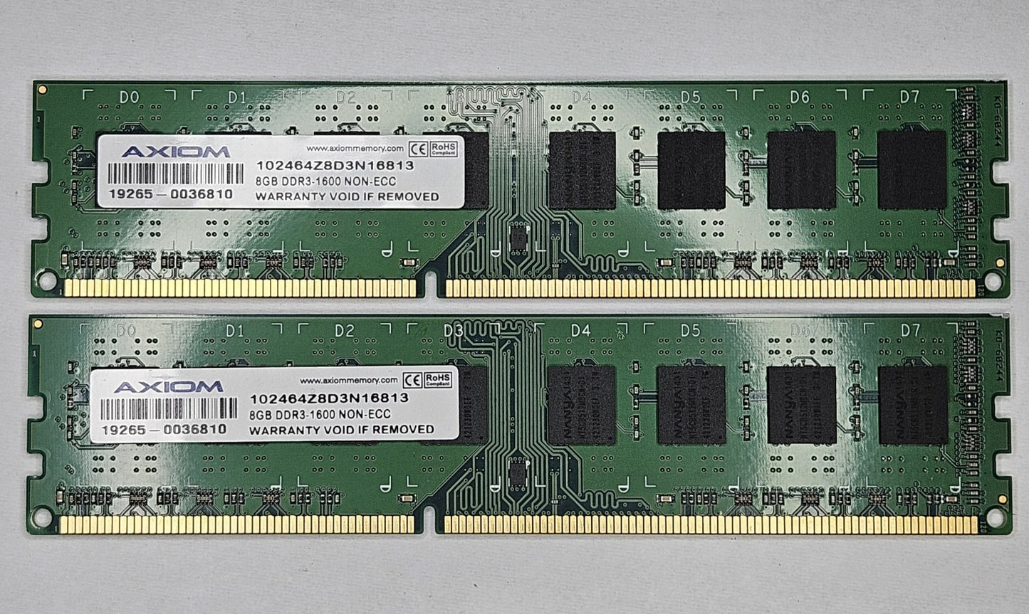 LOT OF 2 Axiom 8GB PC3-12800 DDR3-1600MHz Desktop Memory RAM 102464Z8D3N168130