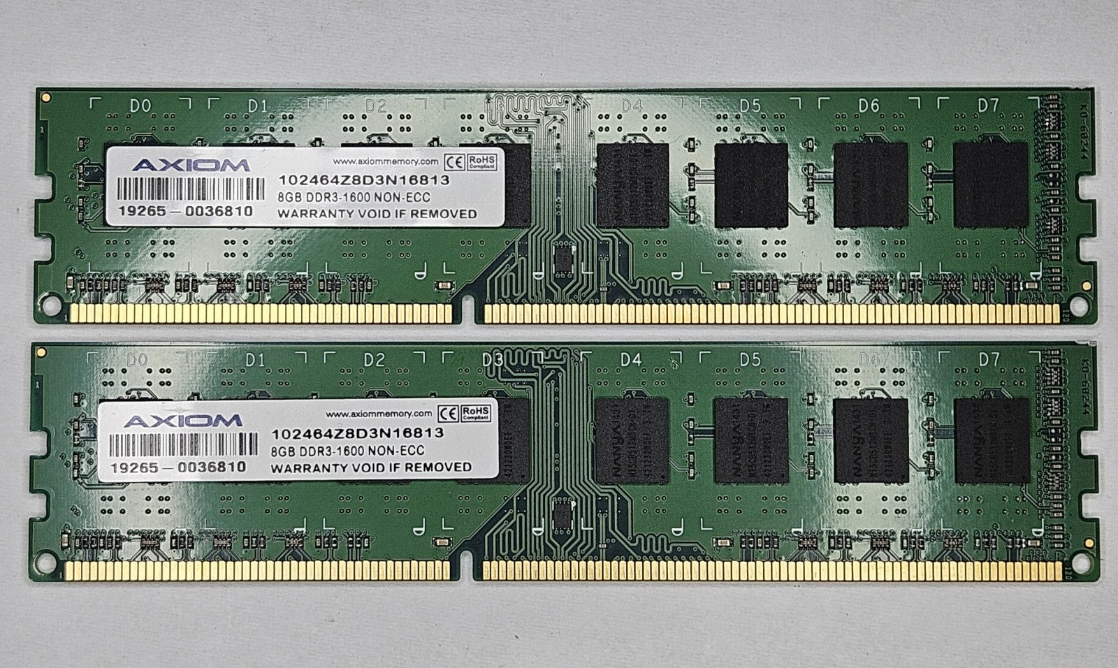 LOT OF 2 Axiom 8GB PC3-12800 DDR3-1600MHz Desktop Memory RAM 102464Z8D3N168130