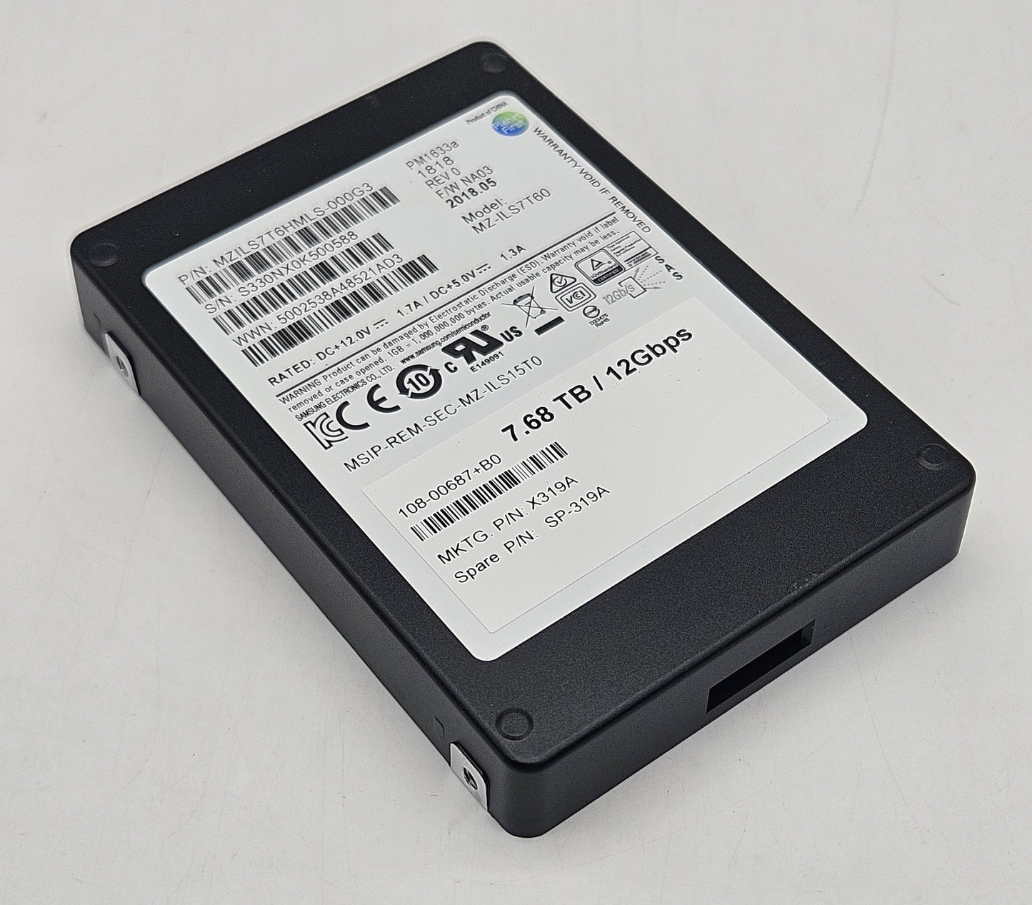 NetApp 7.68TB TLC SAS 12Gbps 2.5" SSD SP-319A X319A PM1633a MZ-ILS7T604