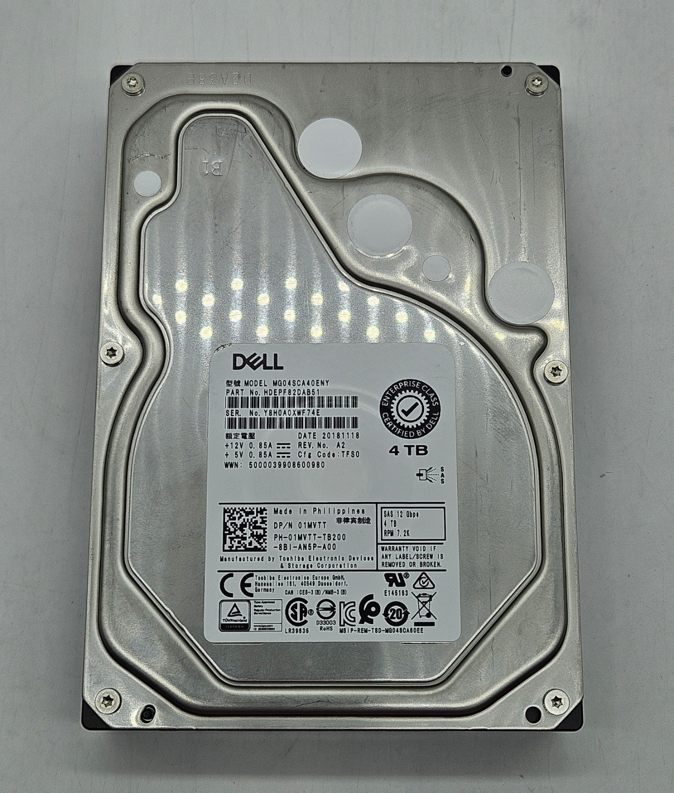 Toshiba 4TB 7200RPM SAS 12Gbps 128MB (512n / SIE) 3.5" Hard Drive MG04SCA40ENY1
