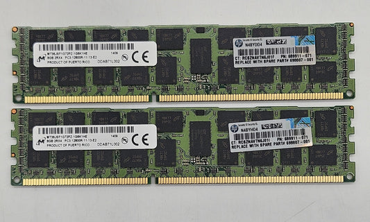 LOT OF 2 HP 8GB 2Rx4 PC3-12800 DDR3-1600MHz ECC REG Server Memory RAM 698807-0010