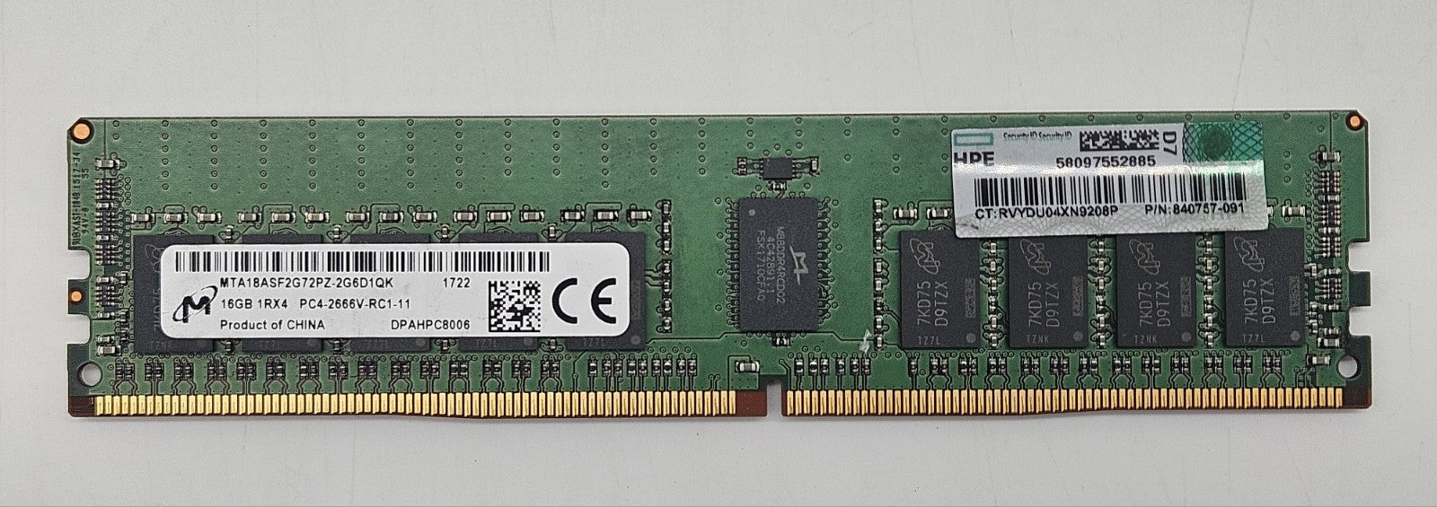 HP 16GB 1Rx4 PC4-21300 DDR4-2666MHz ECC REG 288-Pin Server Memory RAM 840757-0910