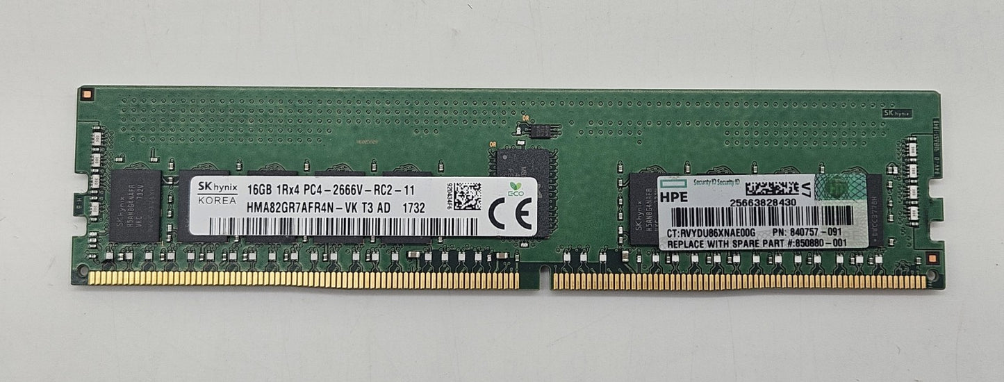 HP 16GB 1Rx4 PC4-21300 DDR4-2666MHz ECC REG 288-Pin Server Memory RAM 840757-0911