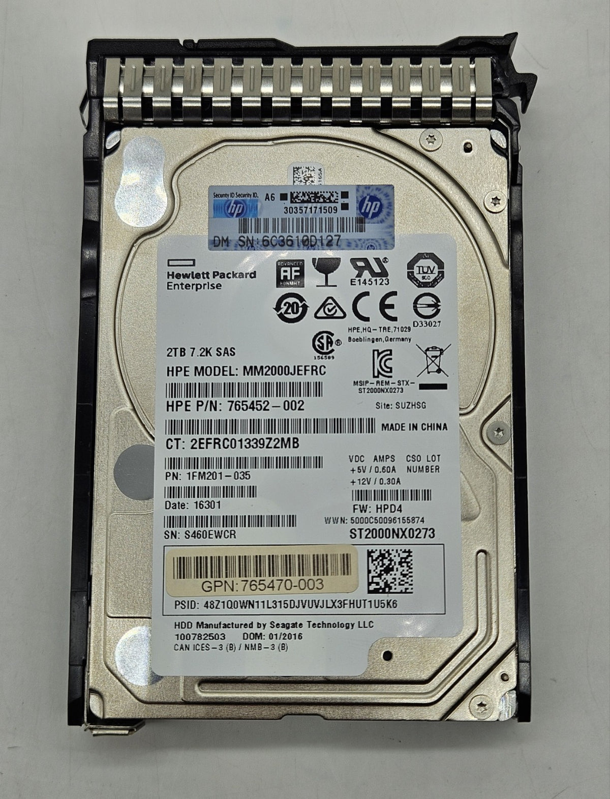 HP 2TB 7200RPM SAS 12Gbps (512e) 2.5" Hard Drive w/Caddy 765873-0012