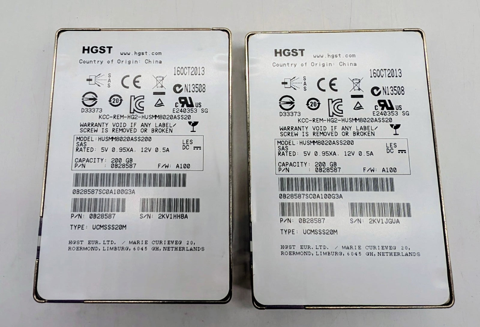 LOT OF 2 Hitachi Ultrastar 200GB SAS 12Gbps Edurance 2.5" SSD HUSMM8020ASS2000