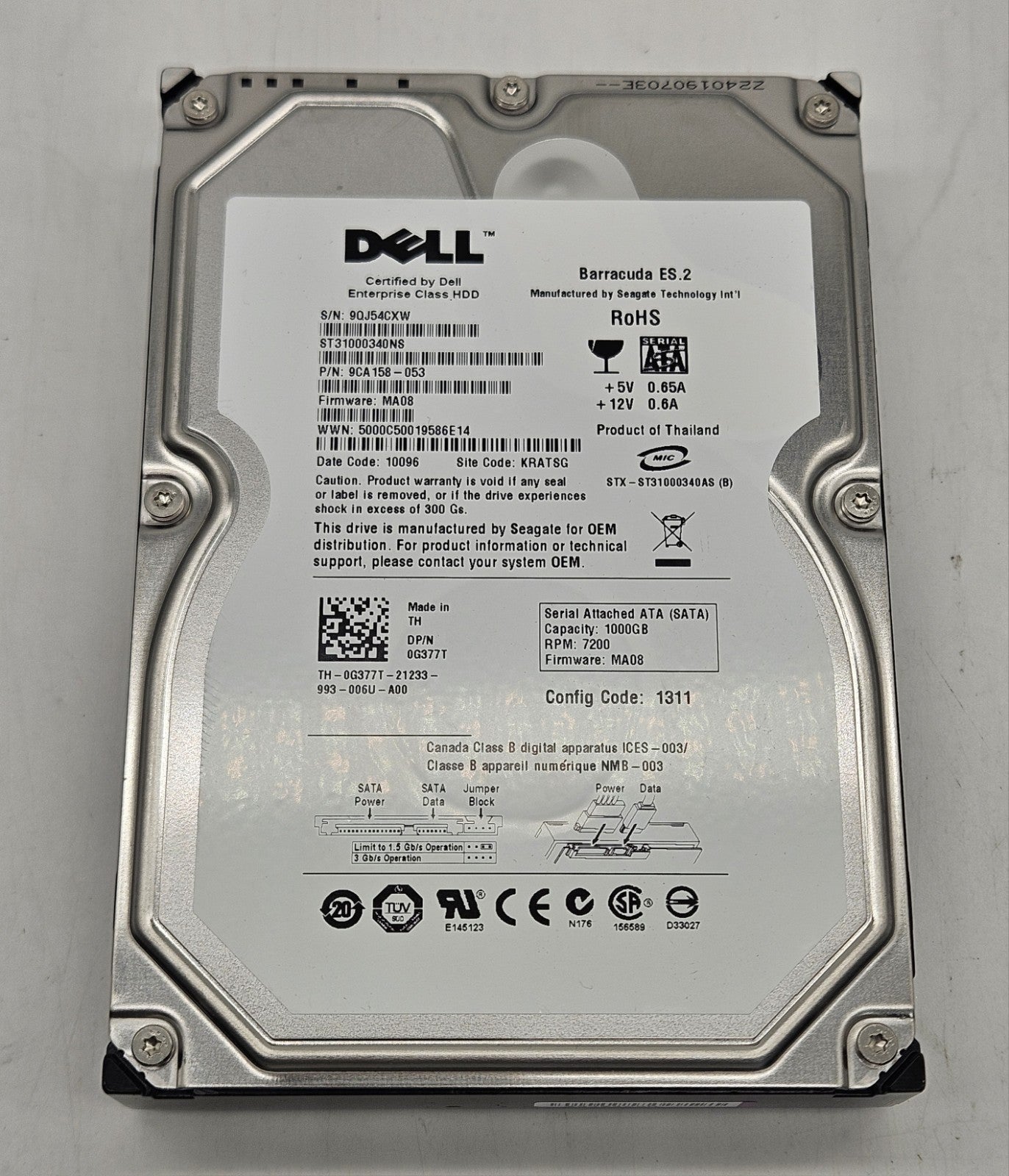LOT OF 2 Seagate 1TB 7200RPM SATA 3Gbps 32MB Cache 3.5" Hard Drive ST31000340NS1