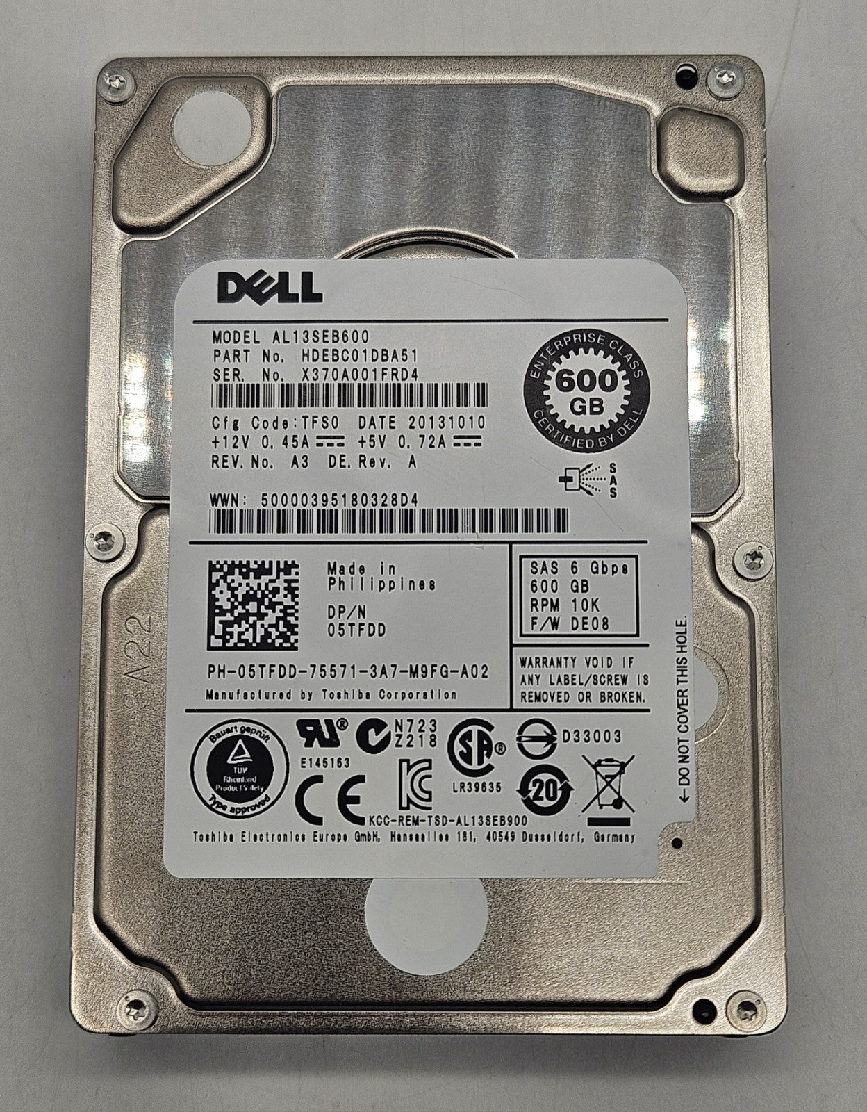 LOT OF 2 Toshiba 600GB 10000RPM SAS 6Gbps 64MB 2.5" Hard Drive AL13SEB6001