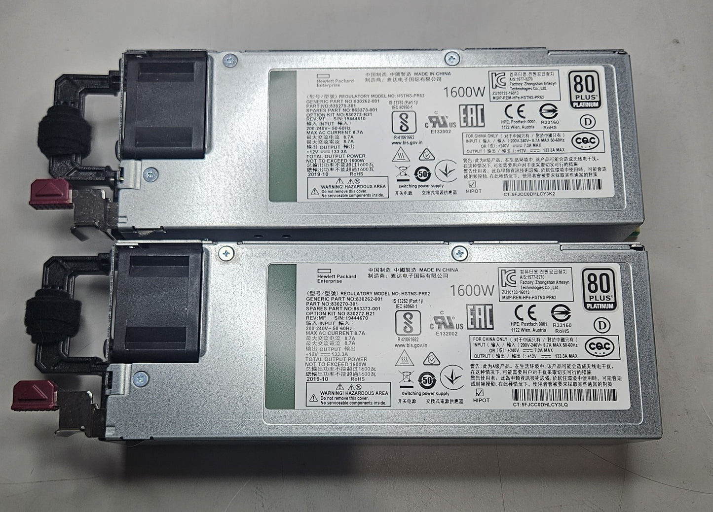LOT OF 2 HP HSTNS-PR62 1600W 80 Plus Platinum Flex Slot Power Supply 863373-0010