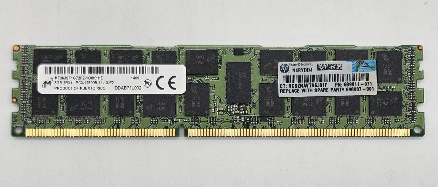 LOT OF 2 HP 8GB 2Rx4 PC3-12800 DDR3-1600MHz ECC REG Server Memory RAM 698807-0011