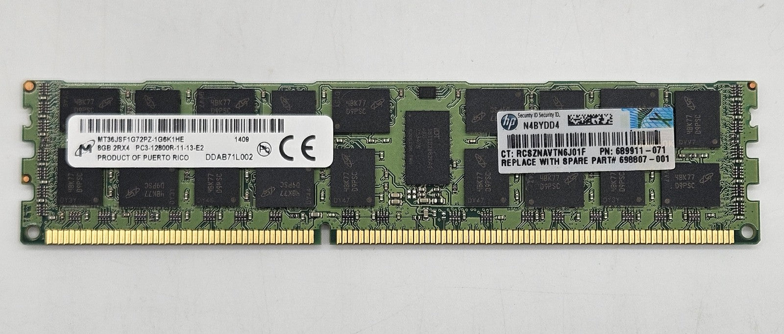 LOT OF 2 HP 8GB 2Rx4 PC3-12800 DDR3-1600MHz ECC REG Server Memory RAM 698807-0011