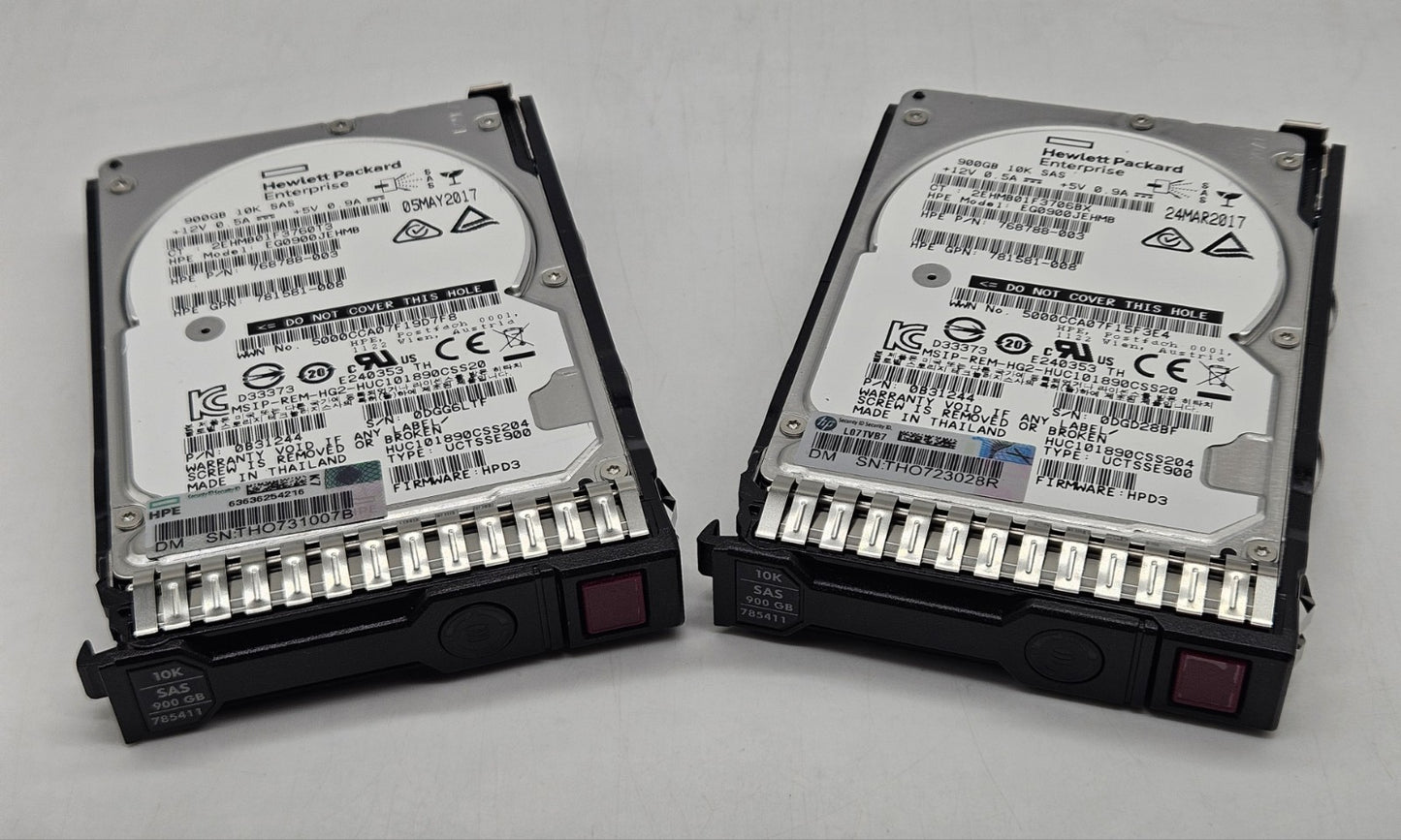 LOT OF 2 HP 900GB 10k RPM SAS 12Gbps Dual Port 2.5 Hard Drive 785411-0010
