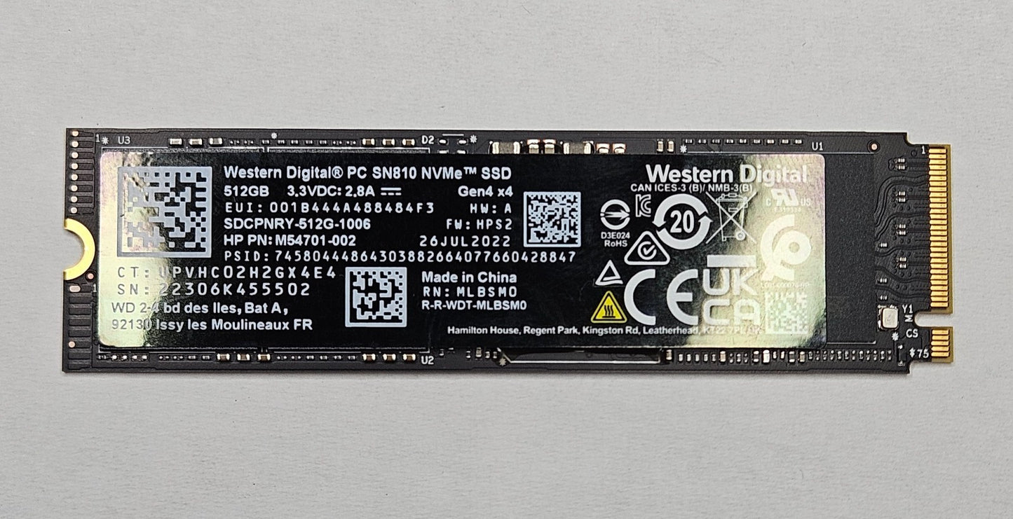 Western Digital SN810 512GB PCI Express 4.0 x4 NVMe M.2 2280 SSD SDCPNRY-512G0