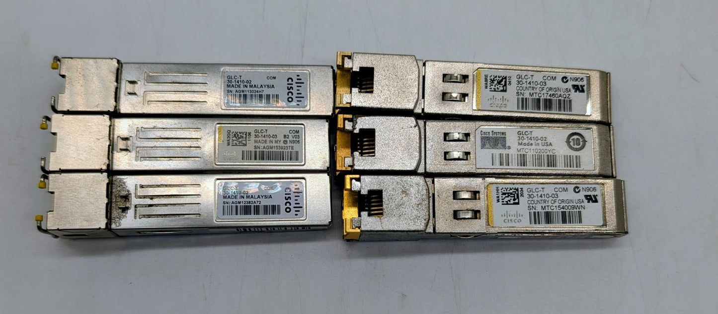 LOT OF 6 Cisco 1GB Base-T Copper 100m RJ-45 Connector to SFP Transceiver GLC-T0