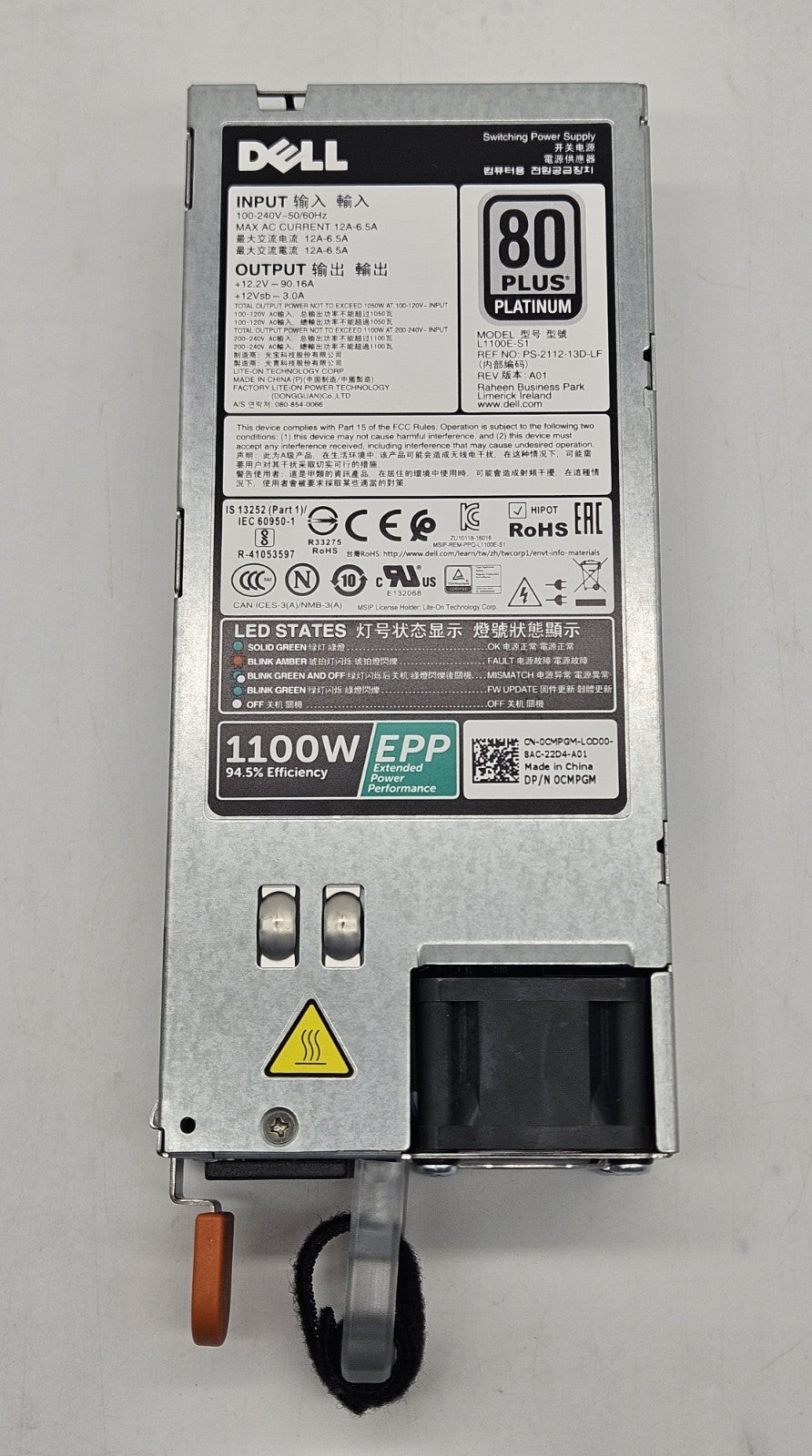 LOT OF 2 DELL 1100w 80Plus Platinum Power Supply for R630 R730 R740 Server CMPGM2