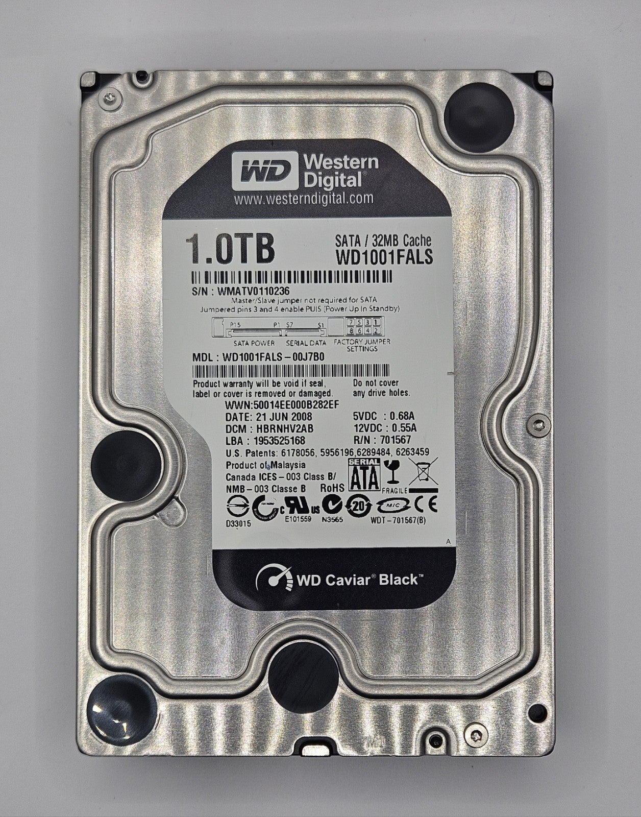 Western Digital Caviar Black 1TB 7200RPM SATA 3Gbps 3.5" Hard Drive WD1001FALS1