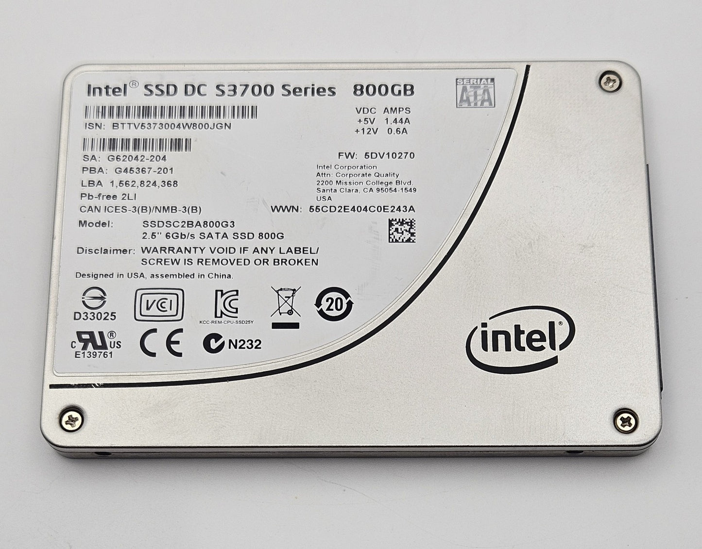Intel DC S3700 800GB MLC SATA 6Gbps High Endurance 2.5" SSD SSDSC2BA800G31