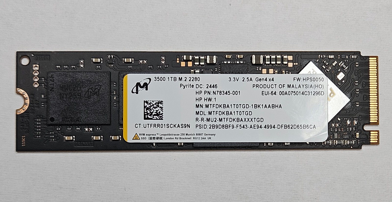 Micron 3500 1TB TLC PCI Express 4.0 x4 NVMe M.2 2280 SSD MTFDKBA1T0TGD0