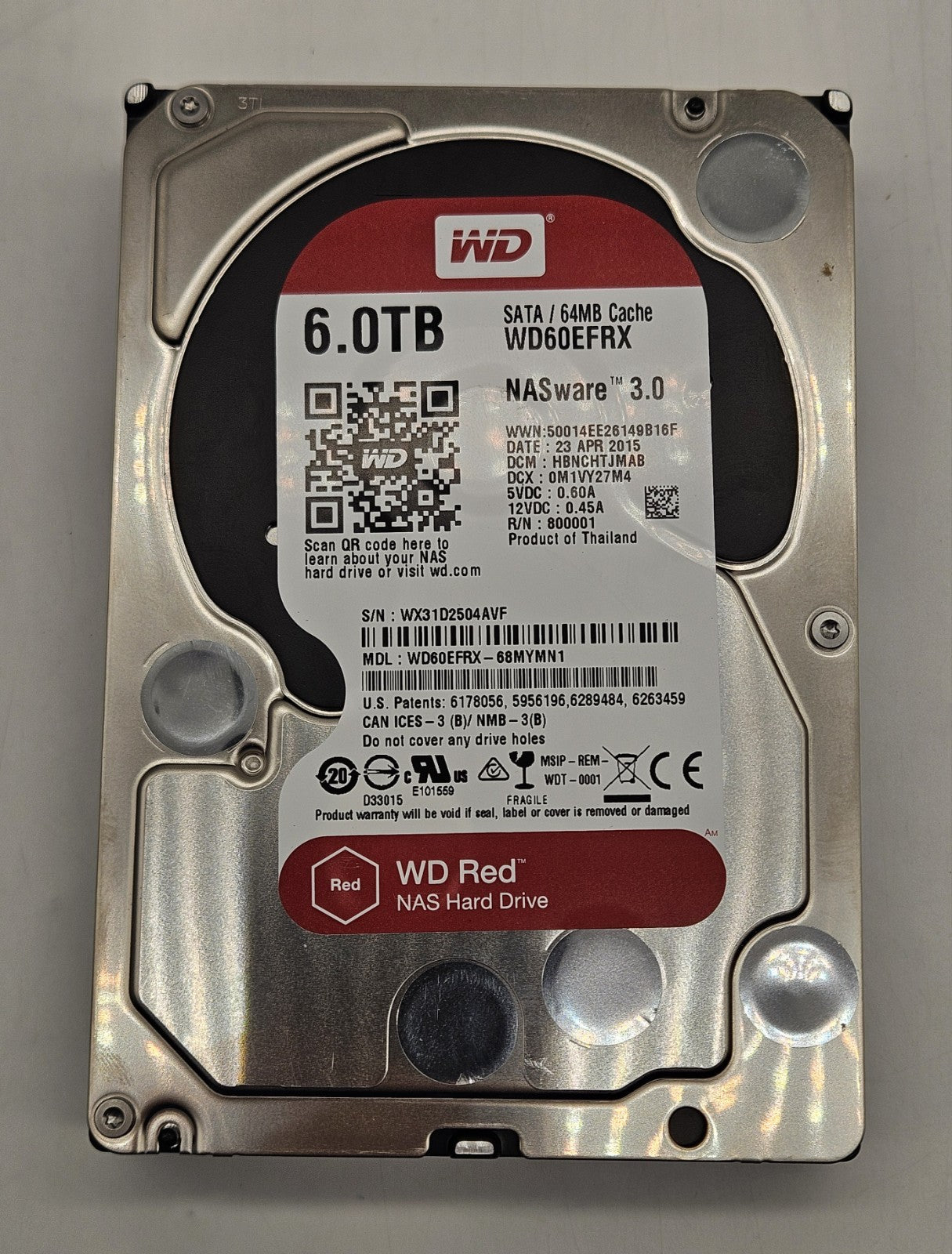 Western Digital Red 6TB 5400RPM SATA 6Gbps 64MB Cache 3.5" Hard Drive WD60EFRX1