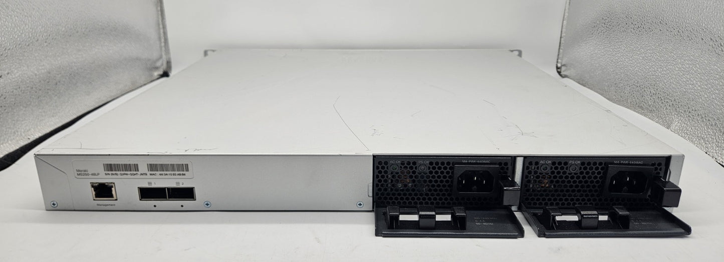 Cisco Meraki 48-Port GbE PoE+ & 4-Port SFP+ Switch w/2x PS UNCLAIMED MS250-48LP3