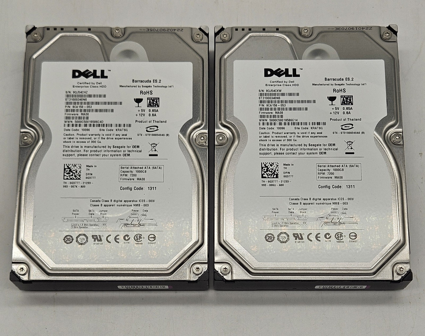 LOT OF 2 Seagate 1TB 7200RPM SATA 3Gbps 32MB Cache 3.5" Hard Drive ST31000340NS0