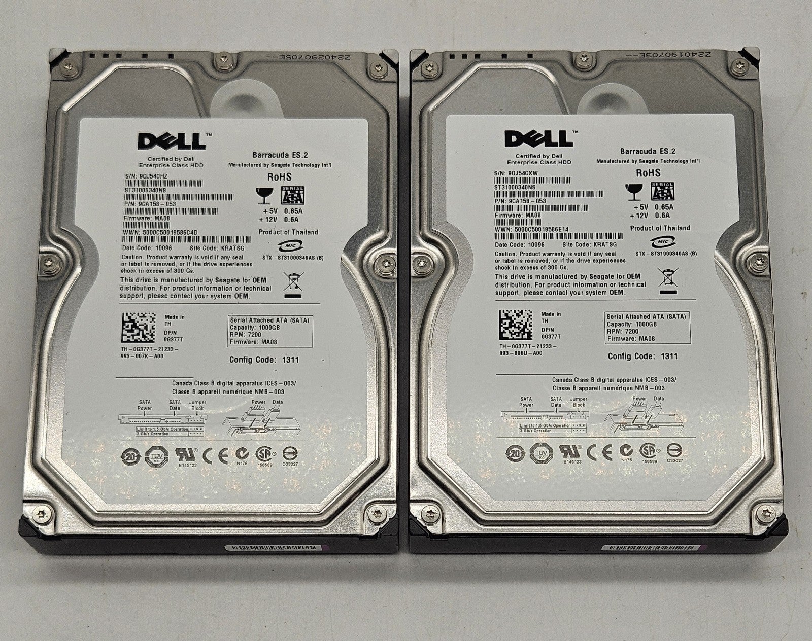 LOT OF 2 Seagate 1TB 7200RPM SATA 3Gbps 32MB Cache 3.5" Hard Drive ST31000340NS0