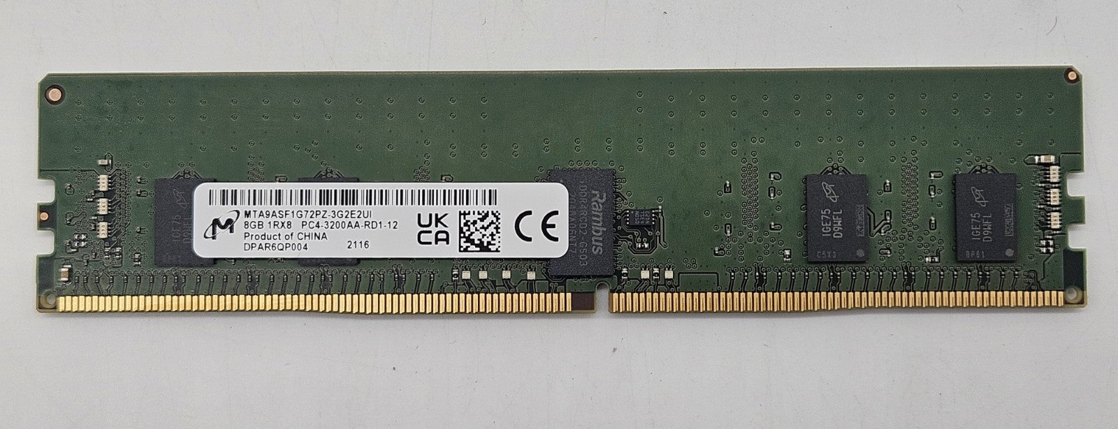 LOT OF 2 Micron 8GB PC4-25600 DDR4-3200 REG ECC Server RAM MTA9ASF1G72PZ-3G2E21