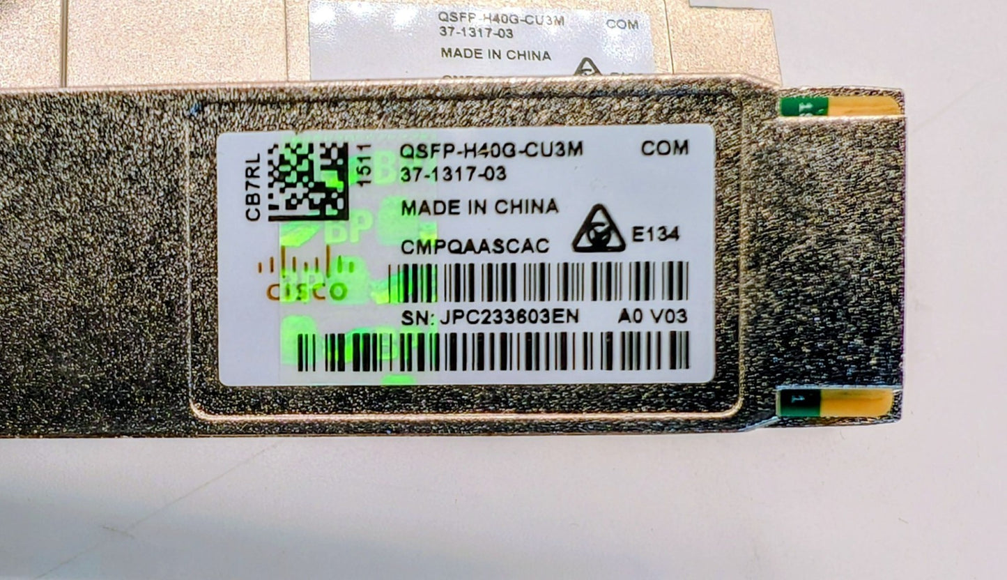 Lot of 2 Cisco QSFP-H40G-CU3M QSFP+ to QSFP+ 3m Twinax Cables1