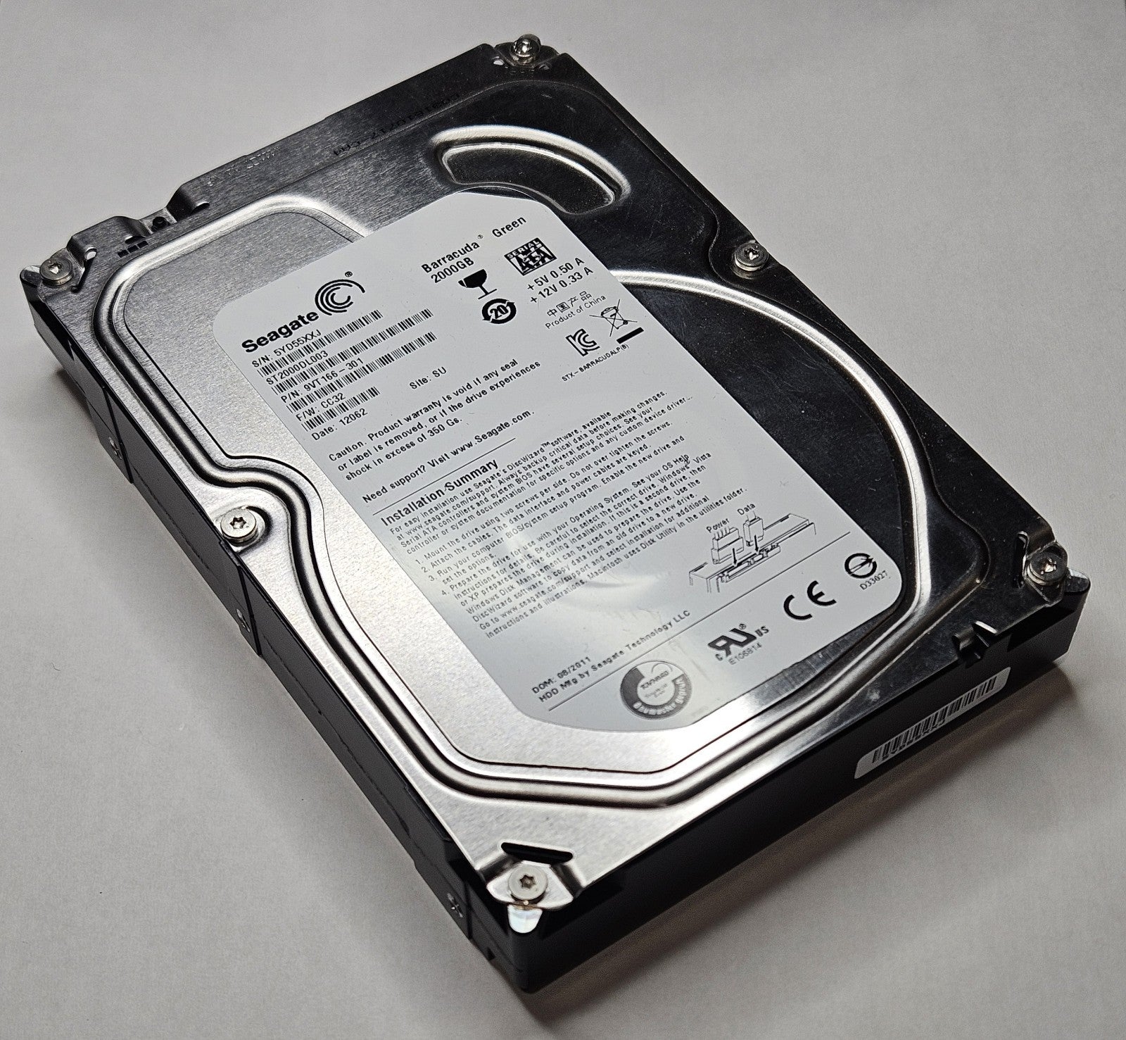 Seagate Barracuda Green 2TB 5900RPM SATA 6Gbps 64MB 3.5" Hard Drive ST2000DL0030