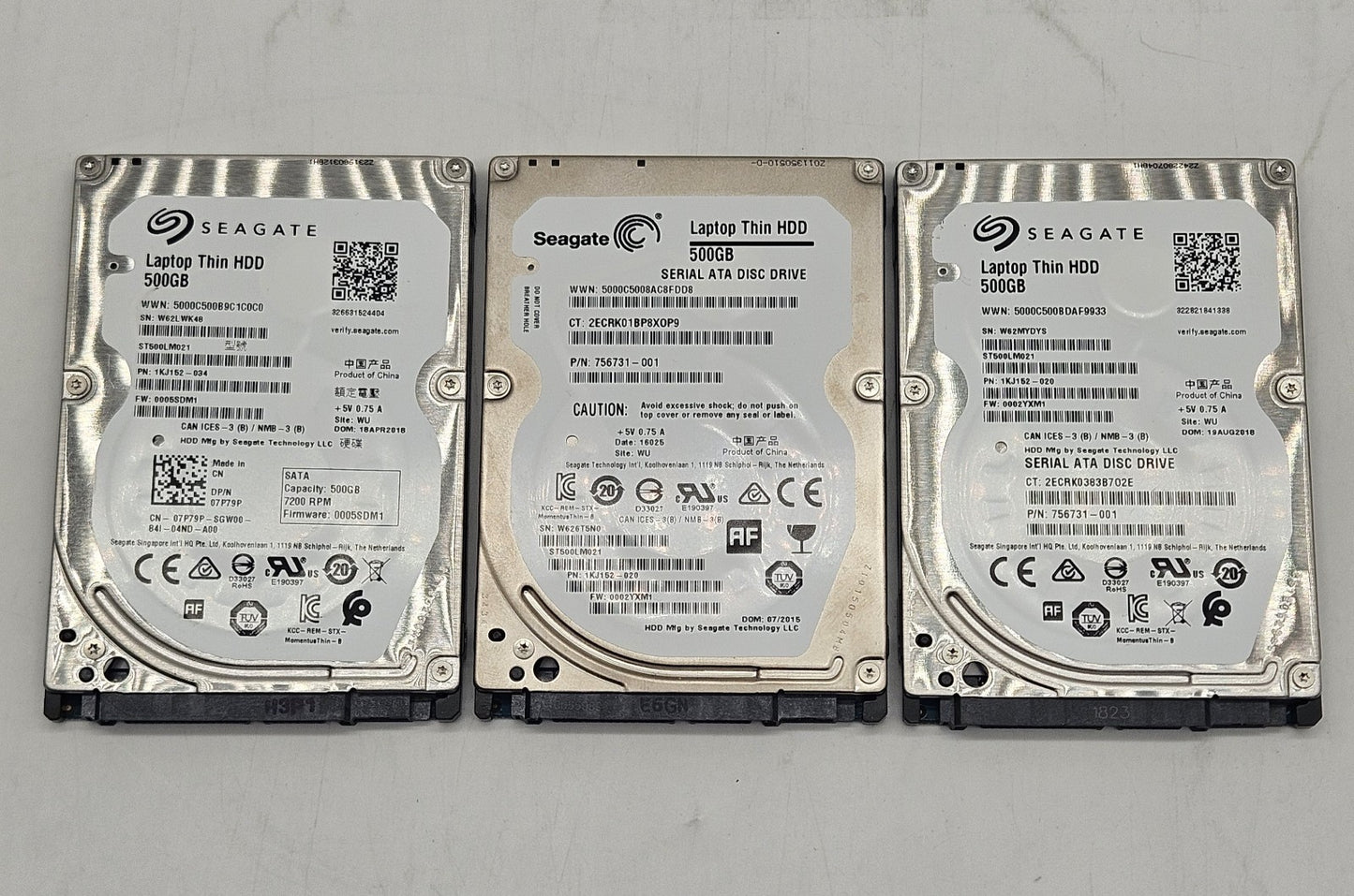 LOT OF 3 Seagate Thin 500GB 7200RPM SATA 6Gbps 32MB 2.5" Hard Drive ST500LM0210