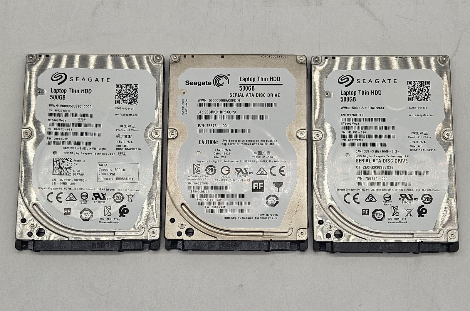 LOT OF 3 Seagate Thin 500GB 7200RPM SATA 6Gbps 32MB 2.5" Hard Drive ST500LM0210