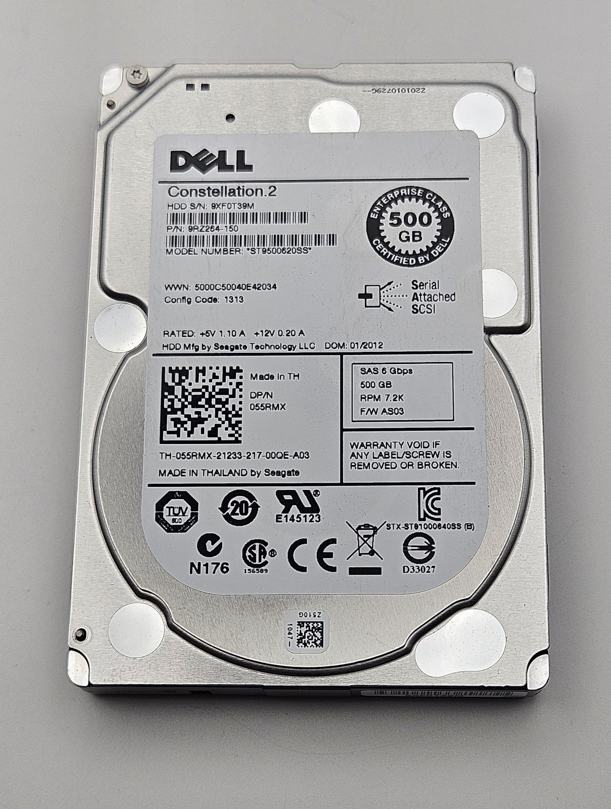 LOT OF 2 Seagate 500GB 7200RPM SAS 6Gbps 64MB Cache 2.5" Hard Drive ST9500620SS1