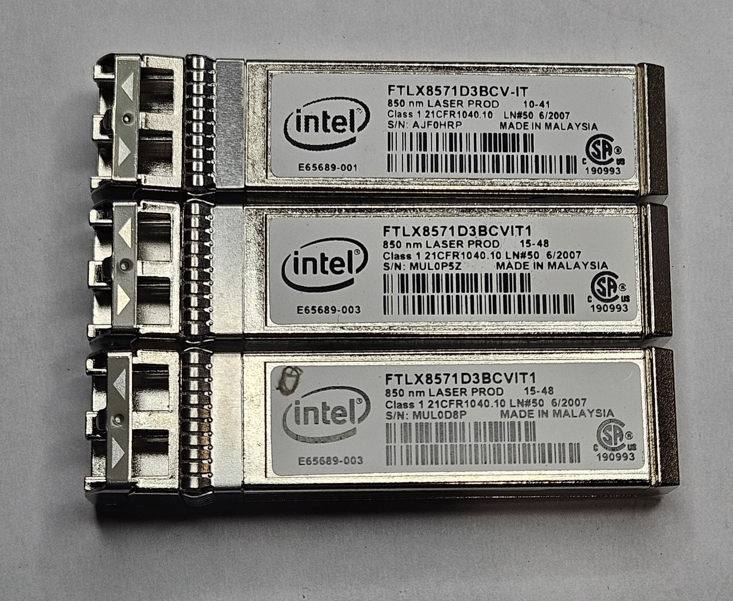 LOT OF 3 Intel 10G-SR MMF 300m 850nm Duplex LC SFP+ Transceiver FTLX8571D3BCVIT10
